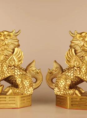 镇宅摆件黄铜八卦麒麟门厅玄关窗台客厅阳台办公桌室招财天斩反弓