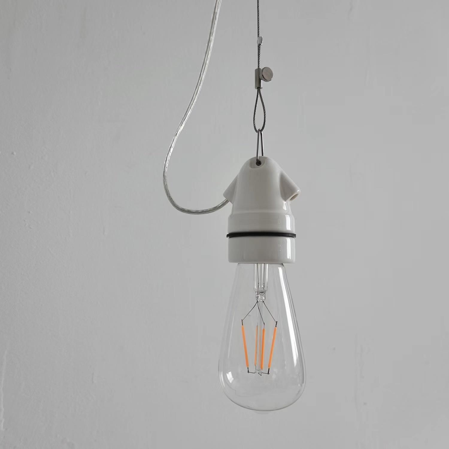 新光纪 白耳吊灯 日式复古陶瓷钢丝怀旧吊灯 工业风咖啡馆吧台