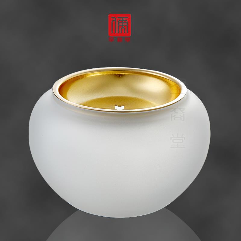 圣裔堂 日式全手工磨砂玻璃小号建水茶洗茶渣桶茶道配件功夫茶具