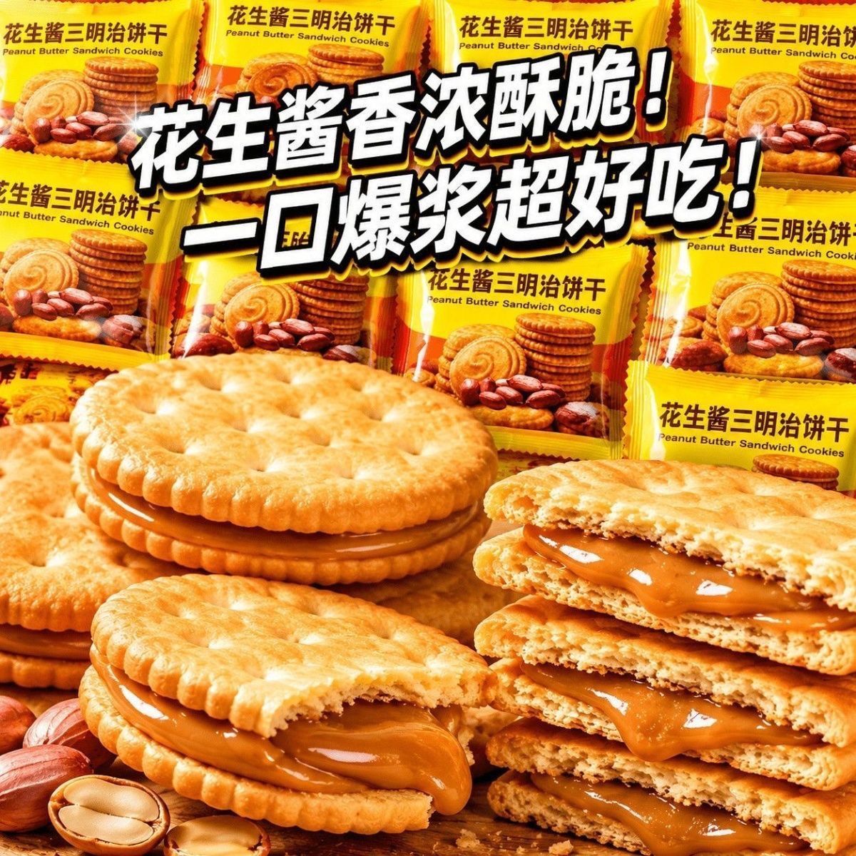 马来风味花生酱三明治夹心饼干网红休闲酥脆零食浓郁商超同款整箱