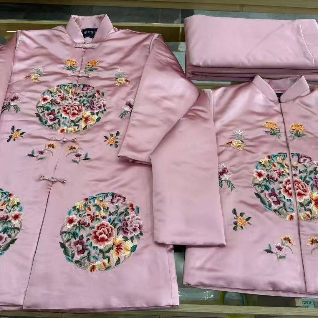 寿服女全套年轻现代老人寿终衣服女士高档真丝重工刺绣冲喜寿服