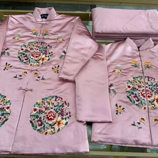 寿服女全套年轻现代老人寿终衣服女士高档真丝重工刺绣冲喜寿服