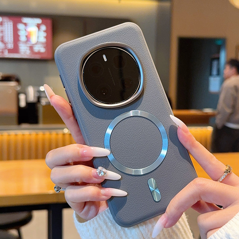 新款磁吸素皮适用荣耀Magic7手机壳荣耀Magic7Pro金属镜头大孔防摔保护套荣耀Magic7RSR简约奢华真皮纹外壳