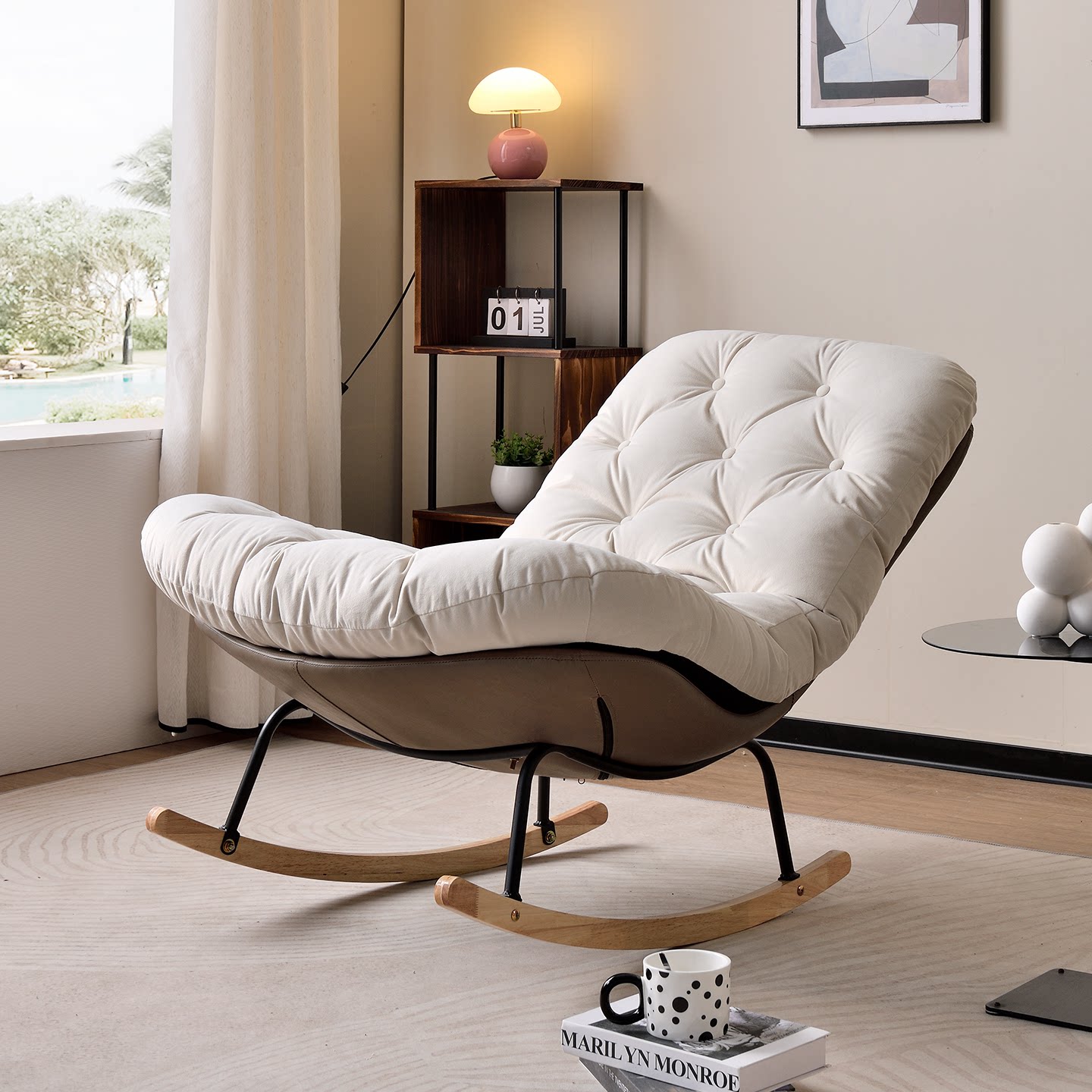 摇椅躺椅阳台家用休闲懒人沙发椅子卧室客厅北欧大人摇摇椅奶油风
