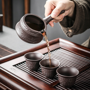 家用客厅功夫茶杯泡茶壶茶盘小套石磨冲茶器 紫砂懒人自动茶具套装