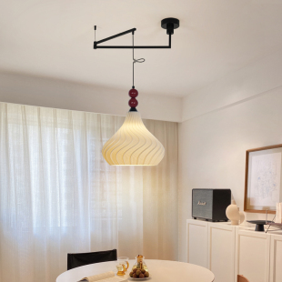 复古侘寂餐厅吊灯中古风高级感轻奢吧台餐桌可调节摇臂灯中山灯具