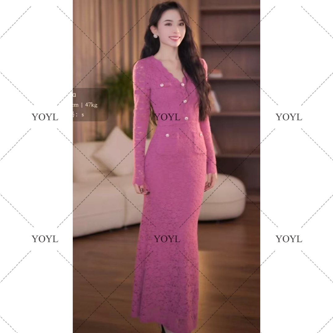 【yola】樱花香秋冬新款高级法式气质显瘦鱼尾连衣裙-YL11998