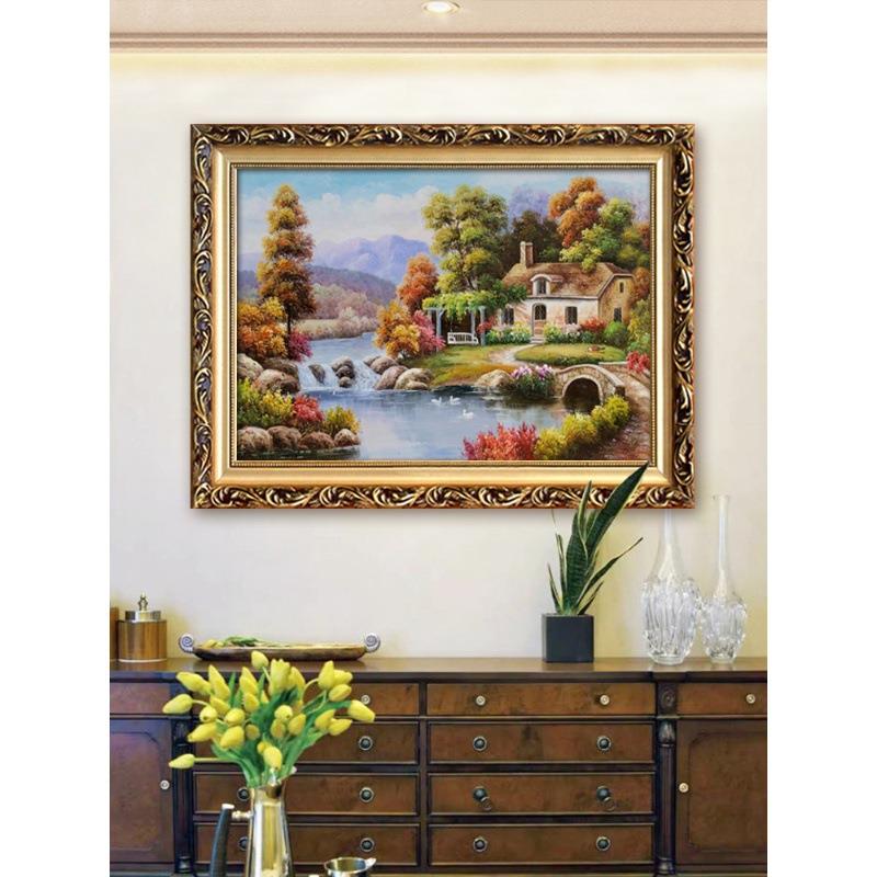 欧式有框画挂画喷绘油画风景天鹅湖客厅卧室壁炉装饰画走廊墙壁画