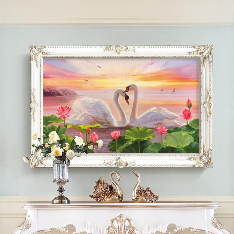 客厅沙发背景装饰画欧式油画卧室美式挂壁玄关风景简式唯美天鹅