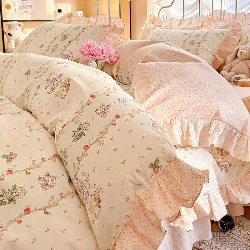 公主风纯棉床上四件套100全棉小清新床品被套宿舍床单床裙三件套