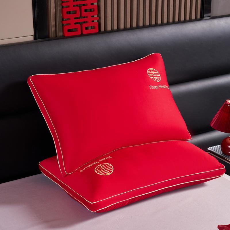 全棉婚庆羽丝枕枕芯枕头48*74cm单只装大红结婚用护颈枕