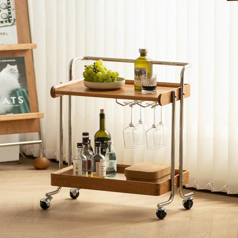 中古小推车实木边几客厅收纳茶几沙发移动推车樱桃木置物架