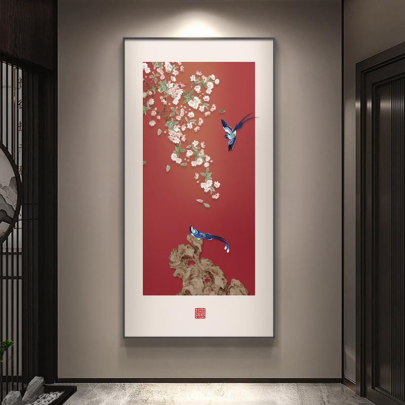 喜气盈门红色寓意好走廊过道壁画玄关装饰画新中式入户正对门挂画