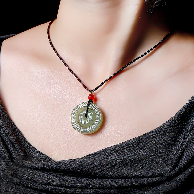 新疆和田玉同心环亲子母合佩平安扣青白玉籽料挂件吊坠官方旗舰店