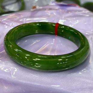 保真玉镯菠菜绿宽版 和田玉俄料碧玉手镯正圈平安镯子女款 玉石正品