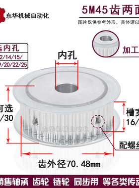 带键槽5M45齿同步轮带轮两面平内孔8-25齿外径70.48传动轮皮带轮