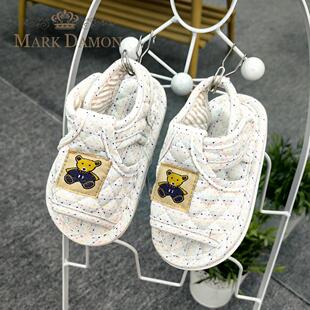 纯棉卡通儿童1-3岁宝宝学步布底防滑可调节软底家居室内地板拖鞋