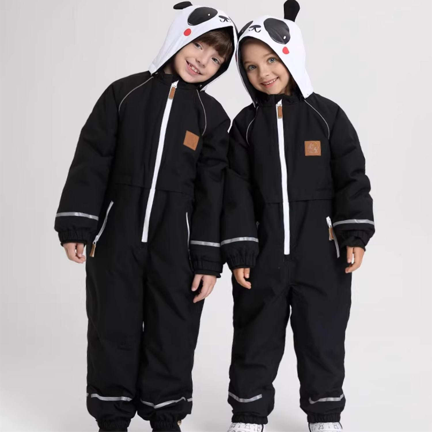 深圳华发滑雪服租赁 南恩儿童连体滑雪服黑色熊猫120-130 非卖品