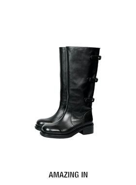AMAZING IN | 小牛皮x牛反绒 | 扣带长筒靴女A251120-AI5ADBO2313