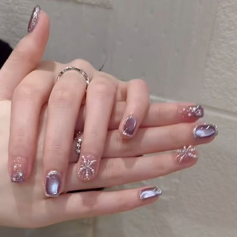 紫金烟火纯手工猫眼穿戴甲可拆