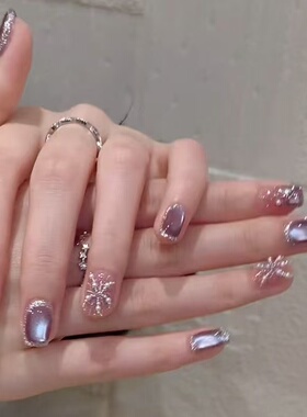 【 紫金烟火】纯手工穿戴甲紫色猫眼玻璃珠烟花美甲温柔高级可拆