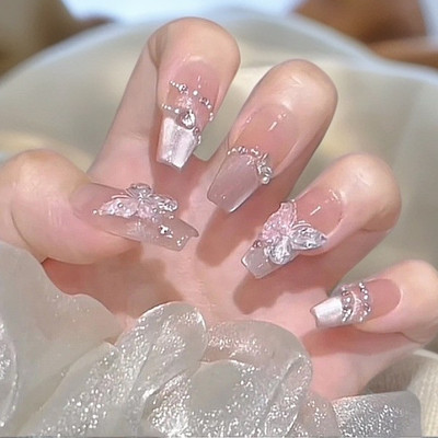 纯手工穿戴甲超仙蝴蝶小钻猫眼