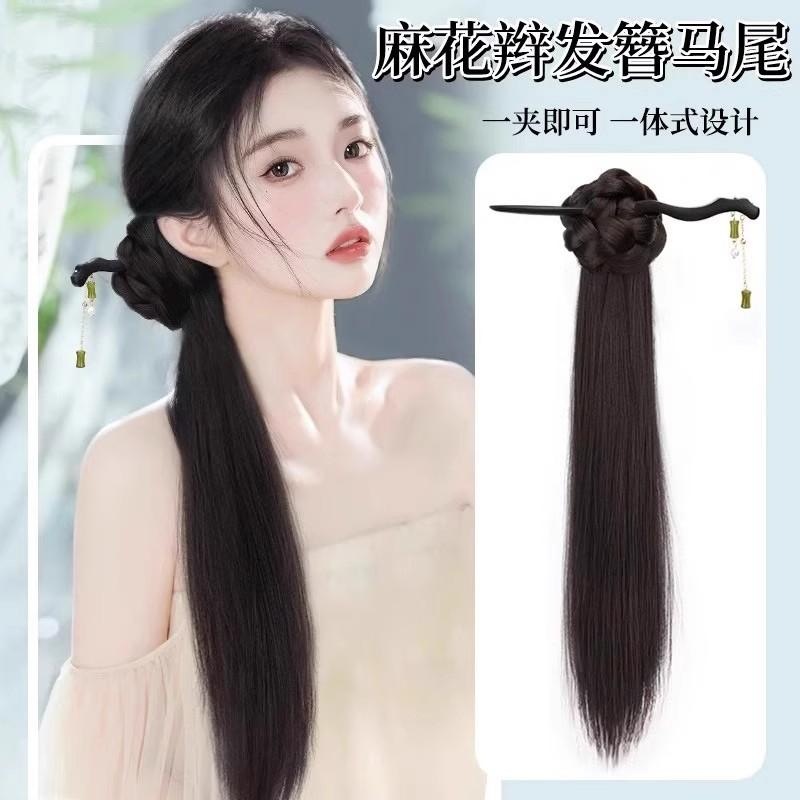 新中式假发抓夹女侧马尾汉服旗袍
