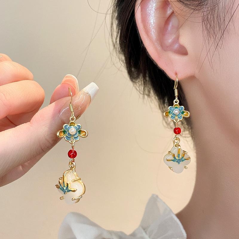 古法中国风工艺彩绘耳饰花朵长款