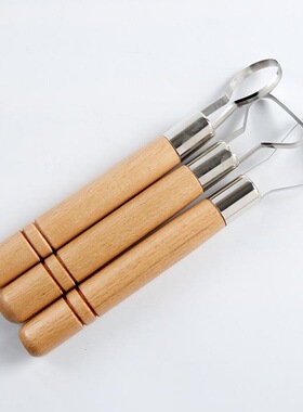 扁丝刀陶艺木柄刮刀金属刮刀手工雕拉坯陶艺工具DIY粘土辅助