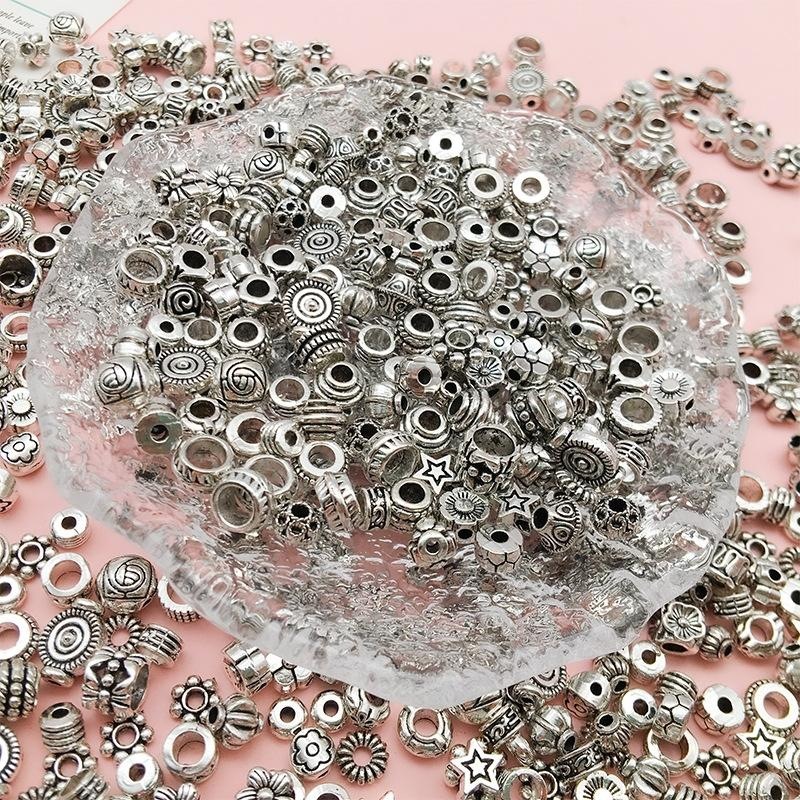 串珠隔珠大孔散珠手绳链圆珠手工diy手链项链绳古银隔片复古