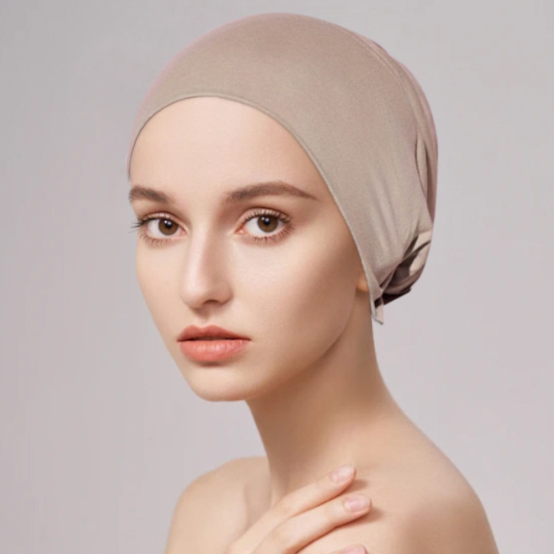 卡其色头巾莫代尔弹力拉绳丝光棉莫代尔抽绳打底帽纯色