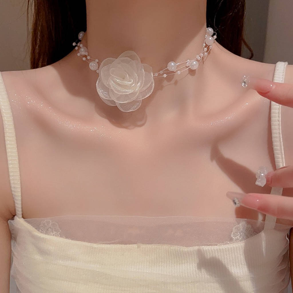 黑白花朵珍珠choker颈链气质浪漫