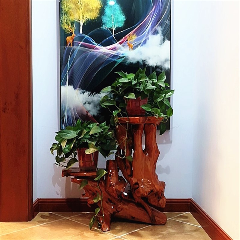 根雕花架树根天然摆件实木原木客厅多层盆景鱼缸底座香樟阳台特价