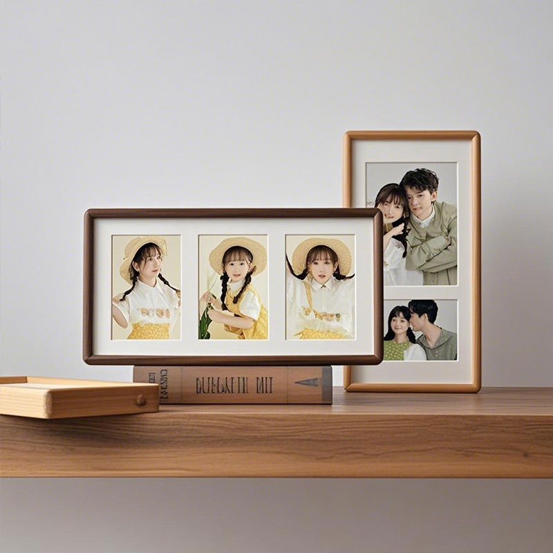 三联拍立得相框摆台实木榫卯圆角情侣儿童二联婚纱照片定制diy礼