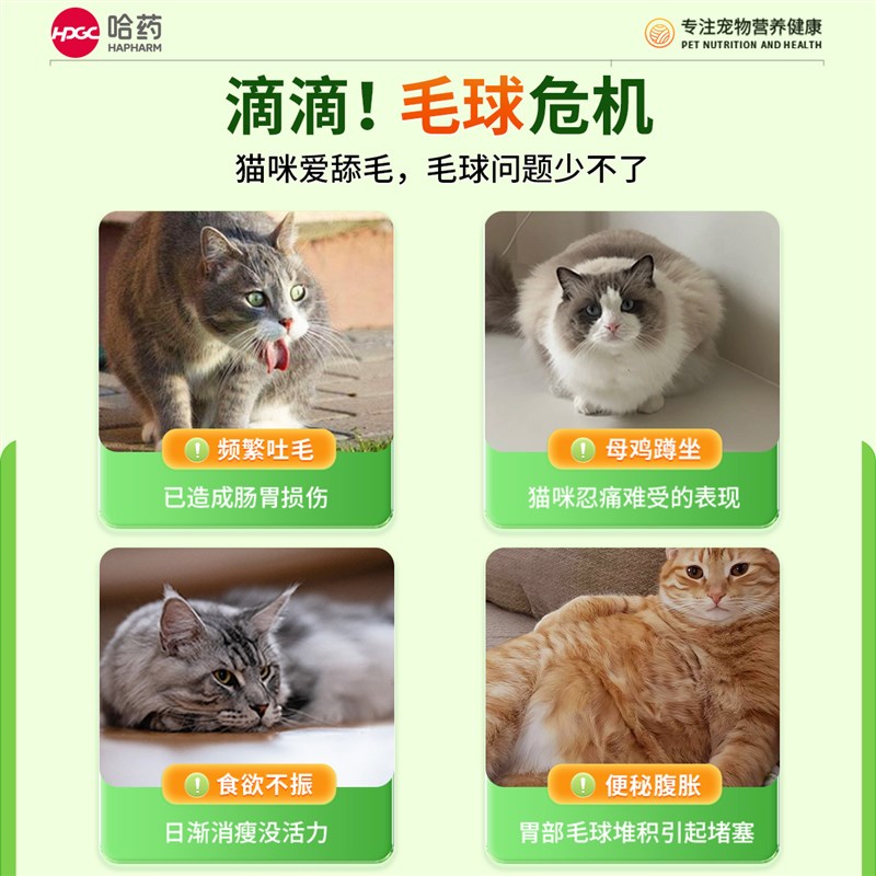 哈药宠物猫草化毛球片猫咪纤维排猫毛去肚子毛球片营养化毛膏