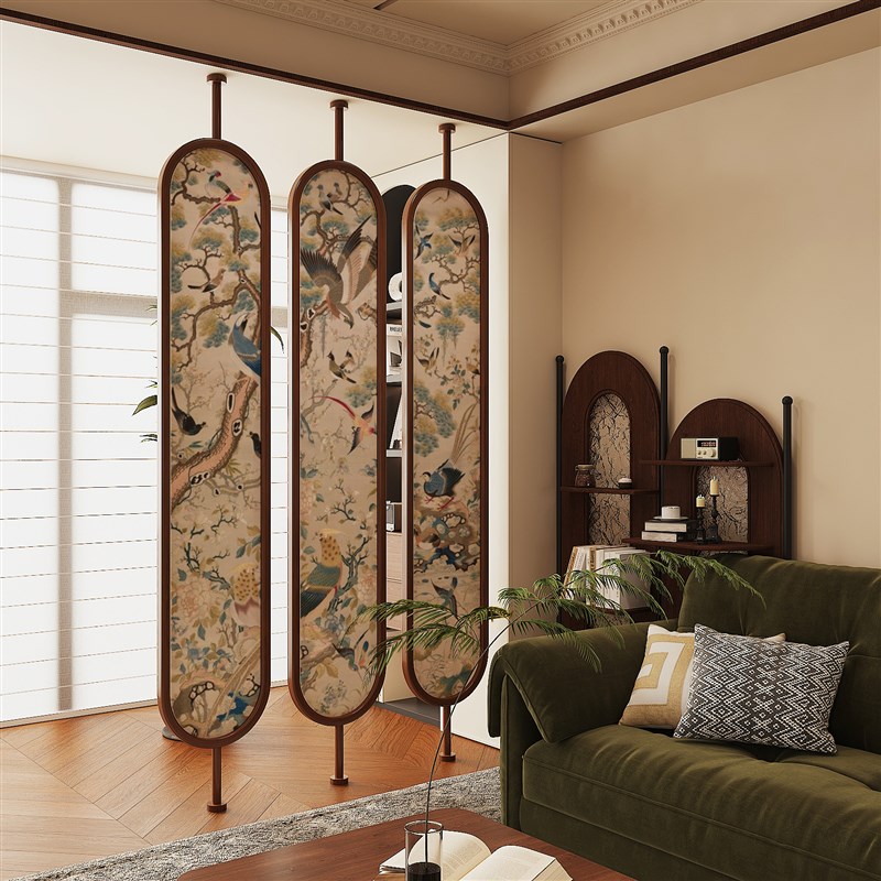 法式中古旋转屏风隔断实木客厅入户过道酒店餐厅宾馆简约半墙玄关