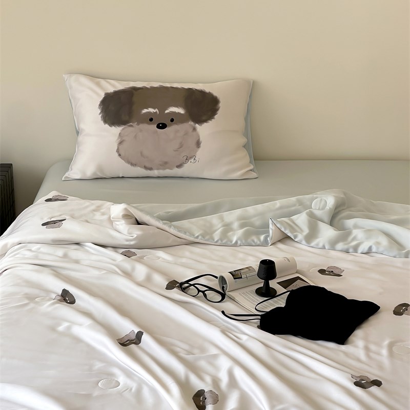 60s兰精天丝呆萌小狗狗大豆纤维夏被丝滑凉感空调被床笠款四件套