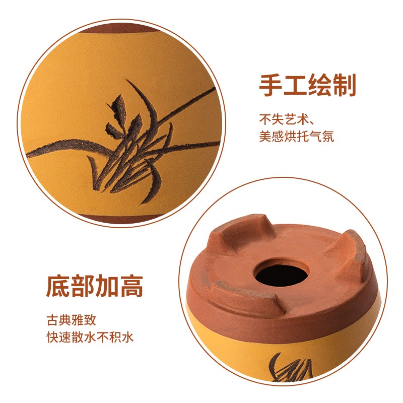 花盆陶瓷家用室内书桌小口径手工紫砂花盆圆柱盆景盆绿植透气花盆