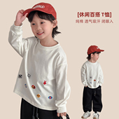 悠悠童话 男童春秋款 儿童长袖 T恤2026新款 春装 上衣洋气童装 白t