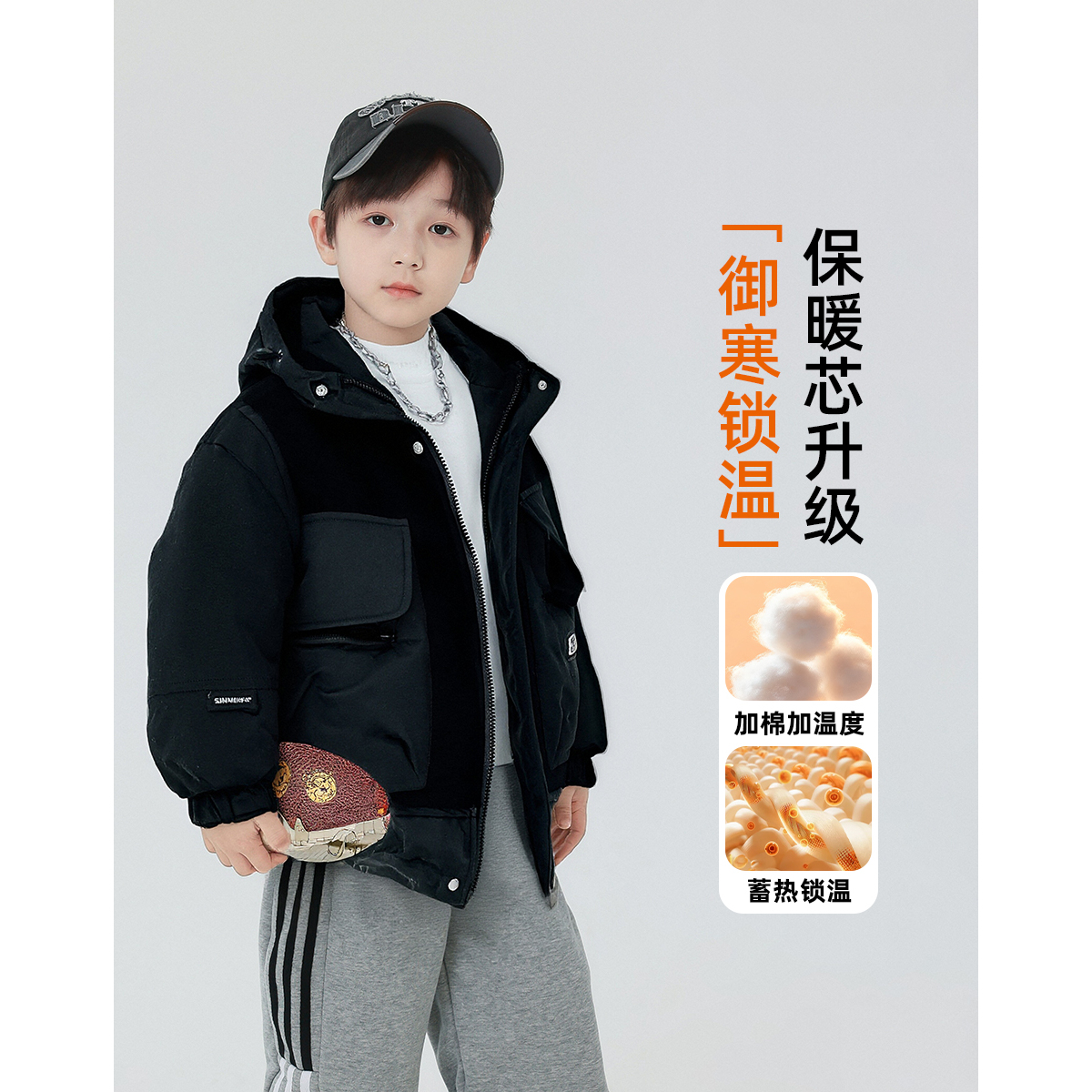 冬男童棉衣加厚时尚洋气工装外套2025儿童棉服保暖中大童连帽