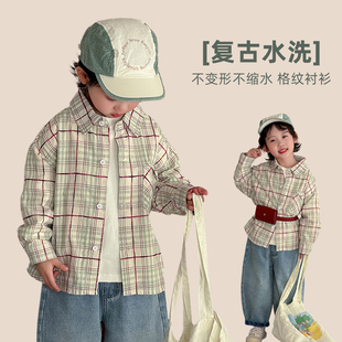 【悠悠童话】儿童衬衫长袖2026新款春装男童春秋上衣格子薄外套潮