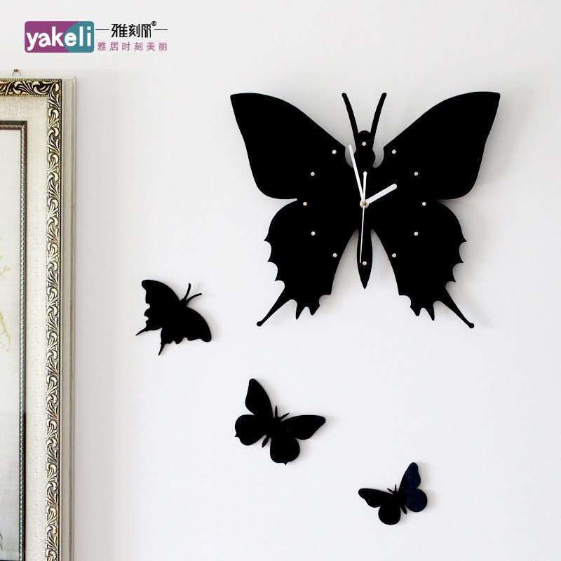 雅刻丽创意钟表挂钟客厅静音田园艺术现代简约时钟潮流蝴蝶石英钟