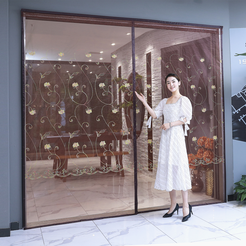 春夏季防蚊网门帘魔术贴磁性纱窗加密加厚卧室条纹软纱门静音