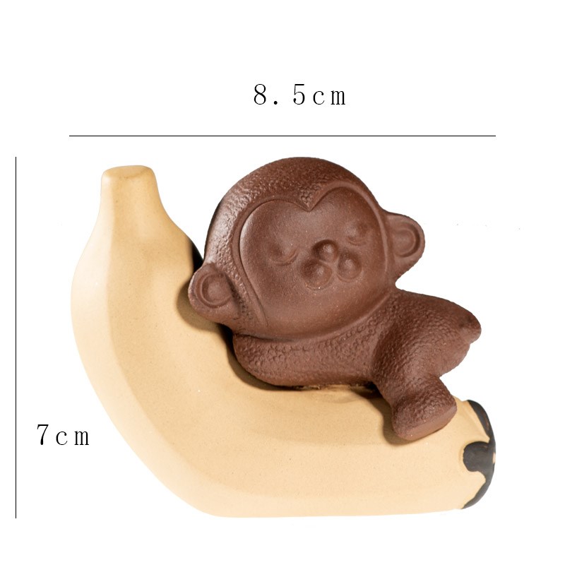 茶宠紫砂可爱香蕉小猴子摆件生肖猴雕塑茶玩茶盘装饰品精美茶礼品