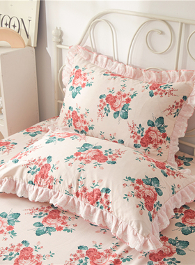 田园风紫色牡丹枕套一对装48*74情侣宿舍全棉枕头套大号枕罩