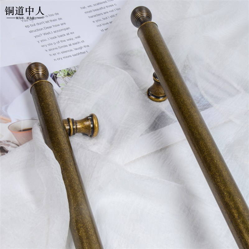 铜道中人黄铜美式复古双开大门拉手钢化玻璃门中古明装门把可定制