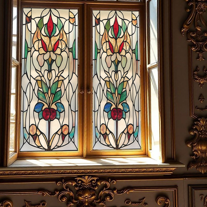 欧式复古彩绘玻璃贴膜仿艺术磨砂窗花纸卫生间阳台厨房窗户玄关画