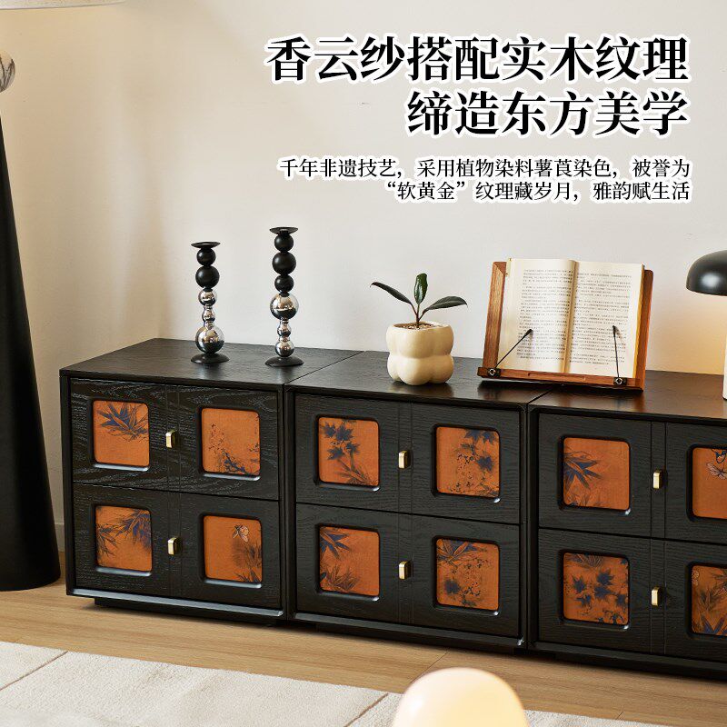 中古风香云纱自由组合柜实木模块电视柜复古床头柜储物斗柜餐边柜