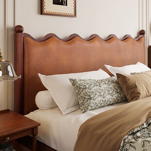 大司马法式复古风大床主卧一米八实木床架家用双人床油蜡布软包床