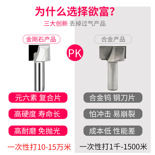 欲富金刚石木工清底刀门板切割开槽平底刀数控雕刻机铣刀扩孔刀